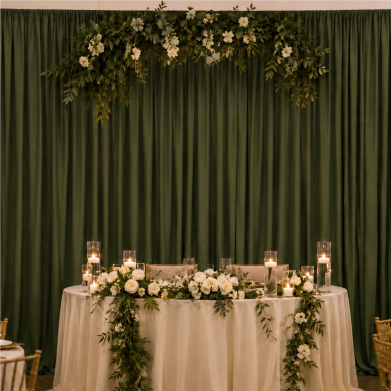 Olive Green Backdrop and draping